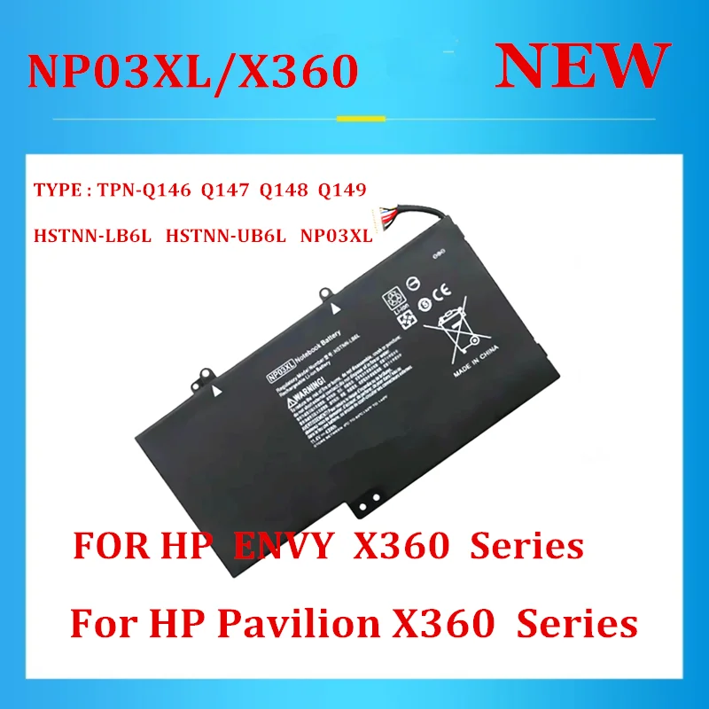 NP03XL Battery for HP Pavilion X360 13 13-a 13-b Envy X360 15-u 15t-u Series Laptop Replacement Battery NP03XL HSTNN-LB6L