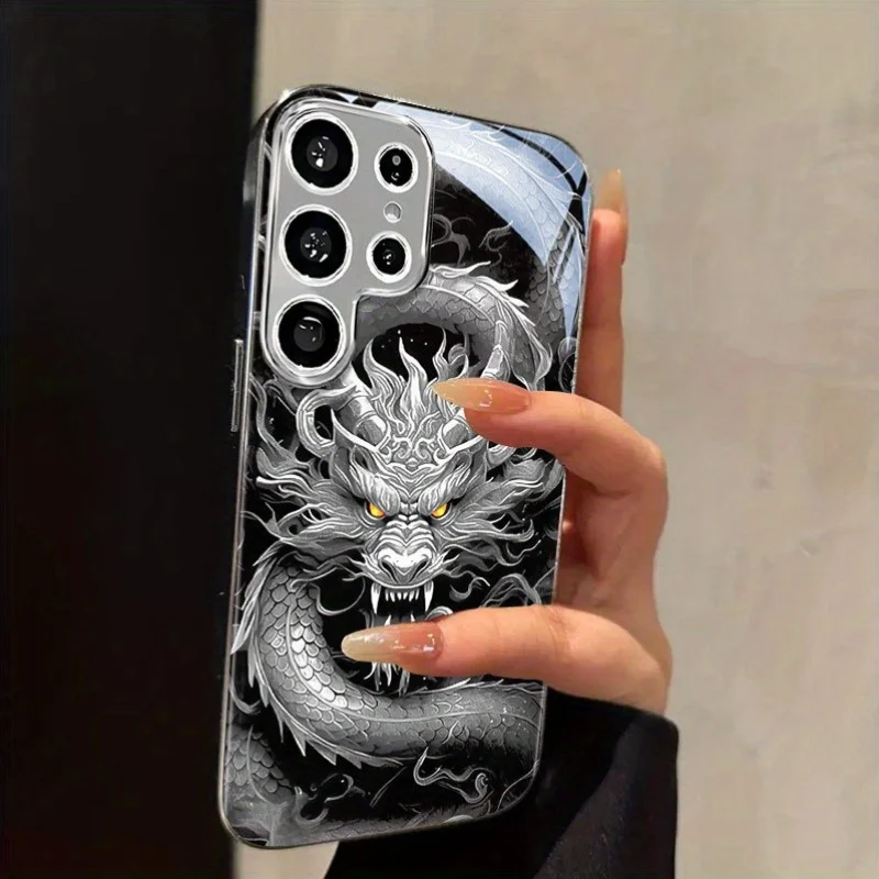 Fashion Dragon themed glass phone case suitable for Samsung Galaxy S26 S25 S24 S23 S22 S20 FE/Ultra/Plus anti drop back cover