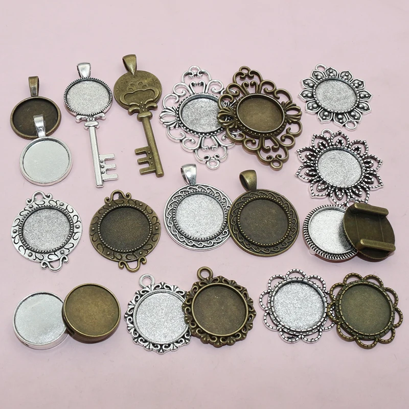 10pcs 18mm Inner Size Alloy Pendant Cabochons Blank Base Setting Bezel Tray DIY Jewelry Making Accessories Findings for Necklace