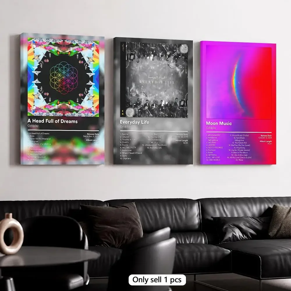 Rock Band C-Coldplay Album Cover Framed Wall Painting Framed Canvas Wall Art Poster Solid Wood Frame Home Decor