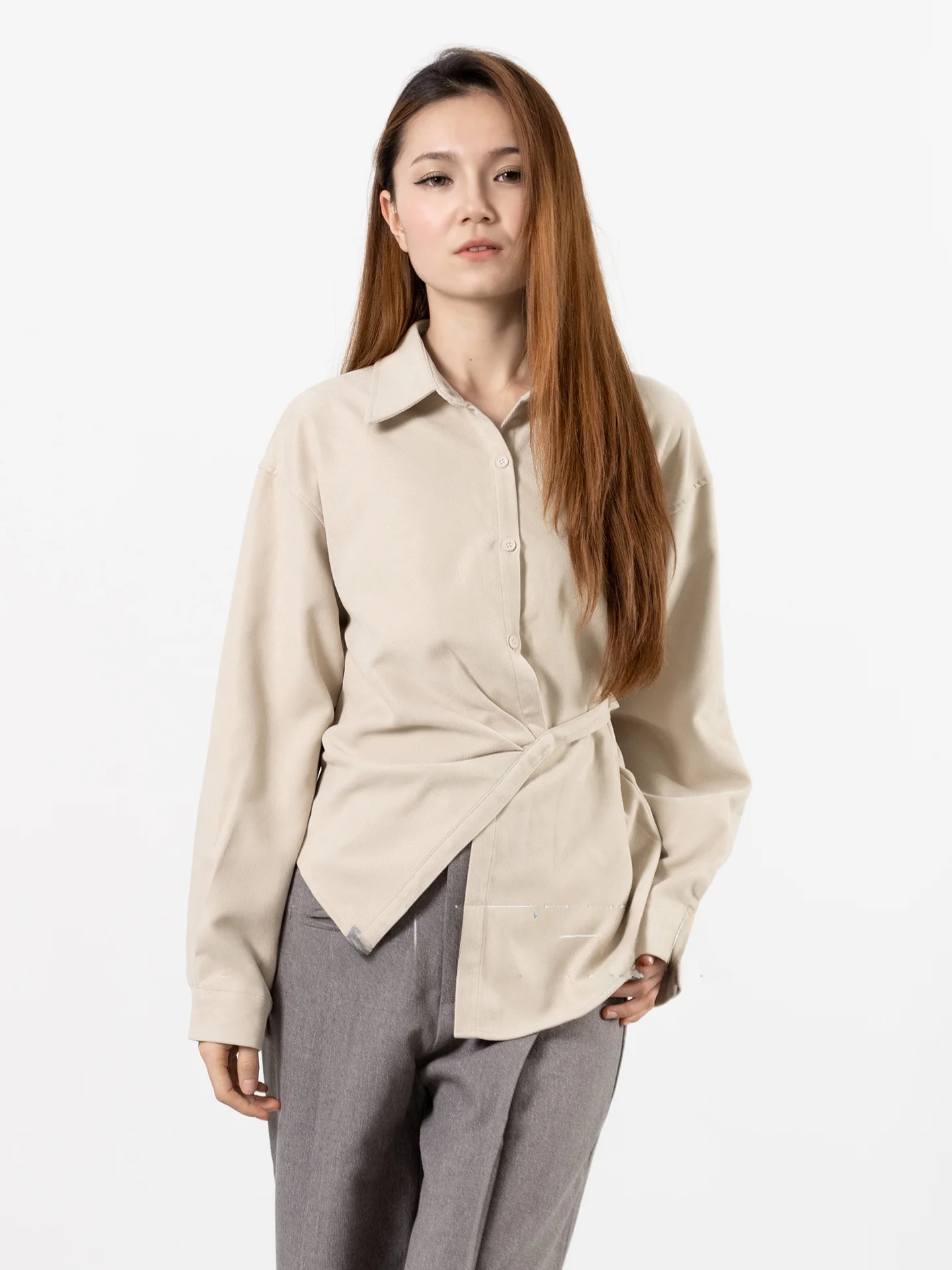 

DianThia Thiened Corduroy irt Women's Autumn Winter Slimming Waist Design Commute Sle Long Sve Button up Top