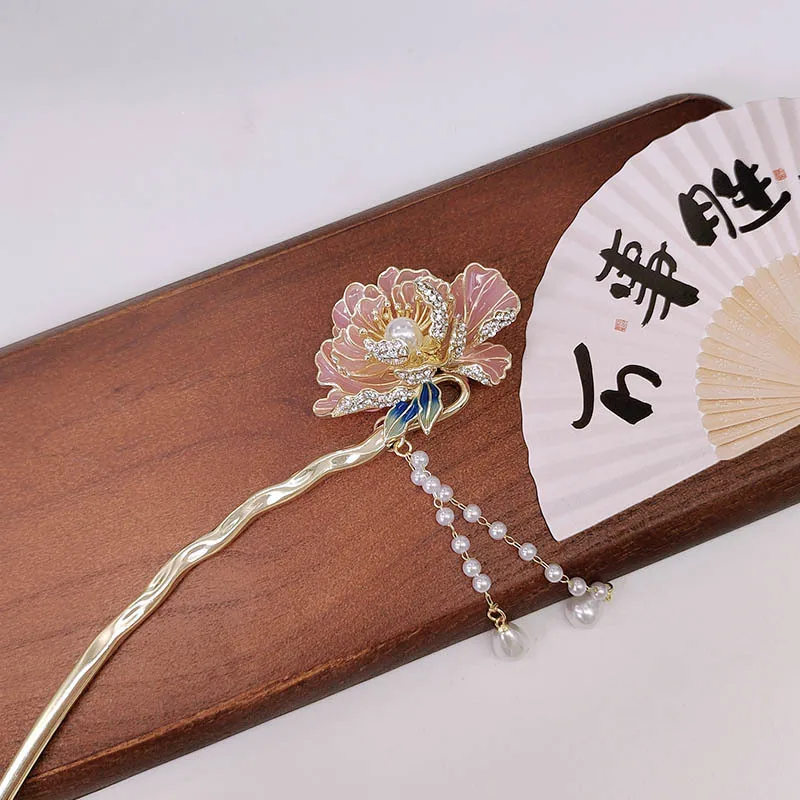 

New Chinese-style peony flower tassel hairpins for women, Chinese-style Hanfu hairpins and flower headwear