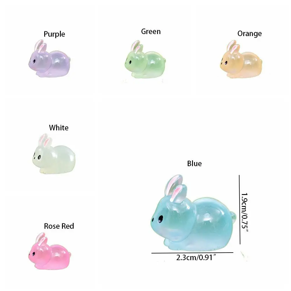 Multipurpose DIY Luminous Rabbit Miniatures Resin Crafts Cartoon Mini Rabbit Ornament Handmade Resin Animal Figurines Home Decor