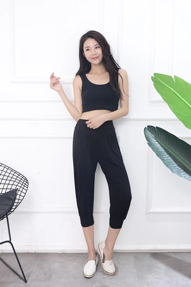 Cintura alta modal harlan calças femininas solto ajuste tamanho grande casual esporte yoga lanterna calças finas e plus size algodão orts