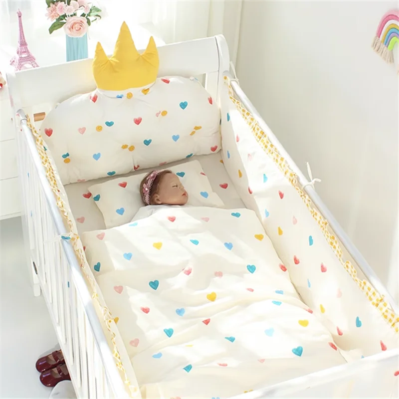 

10PCS Cotton Baby Bedding Set Newborn Crib Cushion Four Seasons Universal Children Cartooon Bed Bumper Breathable Infant Sheet