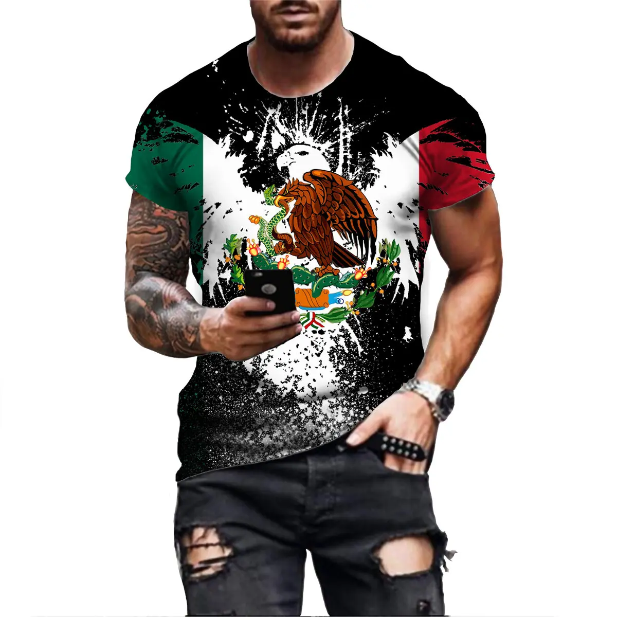 2022 Men\'s T-shirt Mexico Flag Print T-shirt Summer Round Neck Cool Oversize Streetwear Clothing Tshirt Men