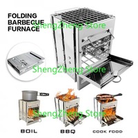 Camping Stainless Steel Wood Burning Folding Portable Barbecue Grill Stove