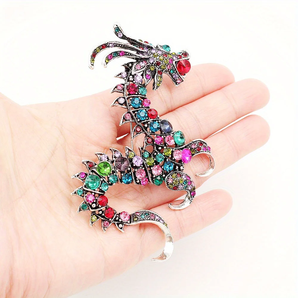 

Ladies Vintage Colourful Rhinestone Dragon Brooch Corsage Pin Banquet Party Suit Coat Dress Decoration Pin