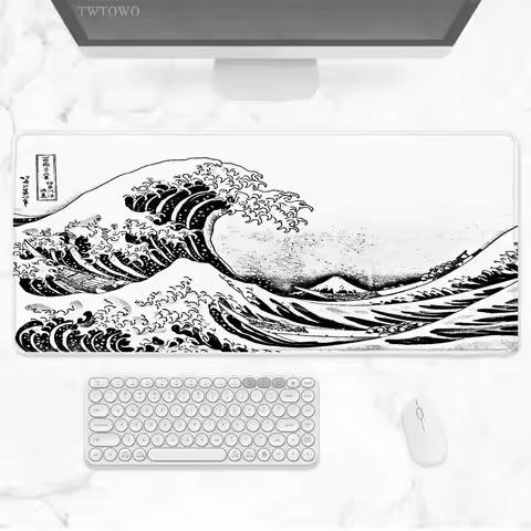 Black &amp; White Japan Art Great Waves Mouse Pad Gaming XL Custom HD New Mousepad XXL Playmat Non-Slip Office Computer Mice Pad