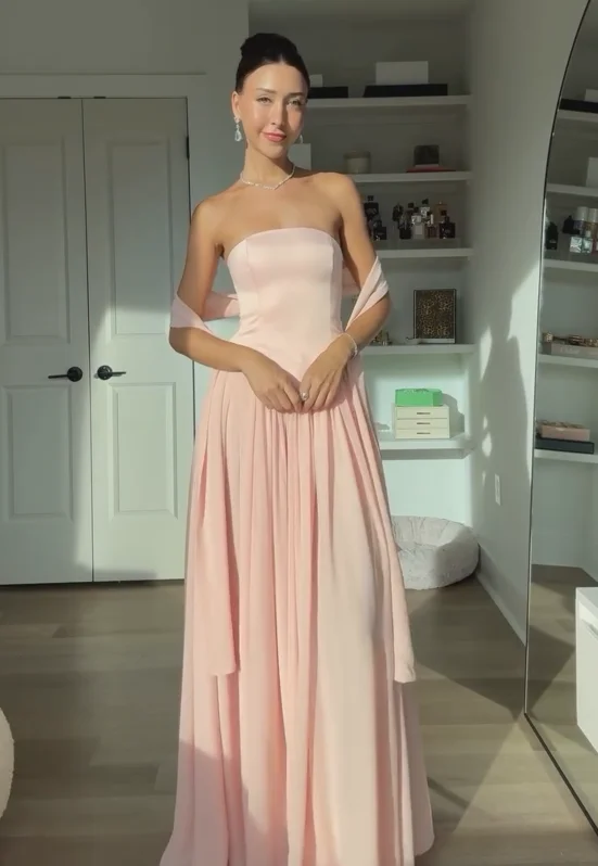 Vestidos de fiesta rosas elegantes de Arabia Saudita personalizados, vestido de noche de fiesta sin tirantes y vestido para ocasiones formales hasta el suelo