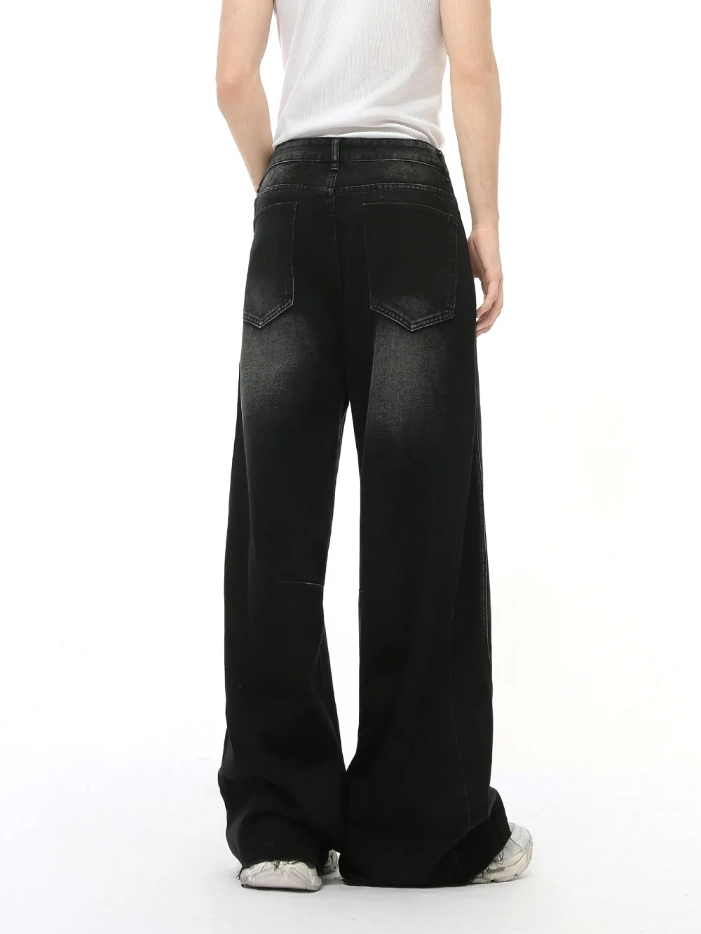 2025 ใหม่อเมริกันRetro High StreetการออกแบบสามมิติSplicingกางเกงยีนส์ผู้ชายตรงหลวมกางเกงขากว้างอินเทรนด์