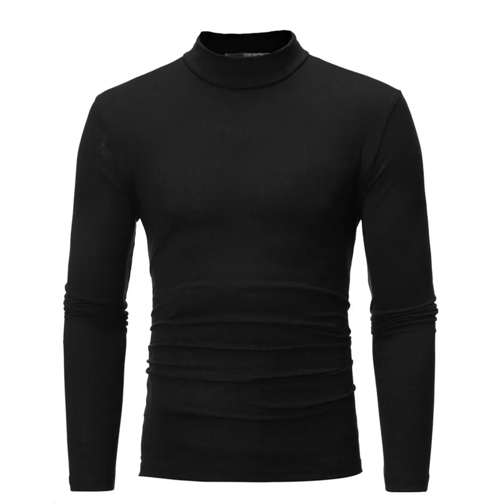 Hot Winter Warm Men Mock Neck Basic Plain T-shirt Blouse Pullover Long Sleeve Top Male Outwear Slim Fit Stretch Fashion Sweater