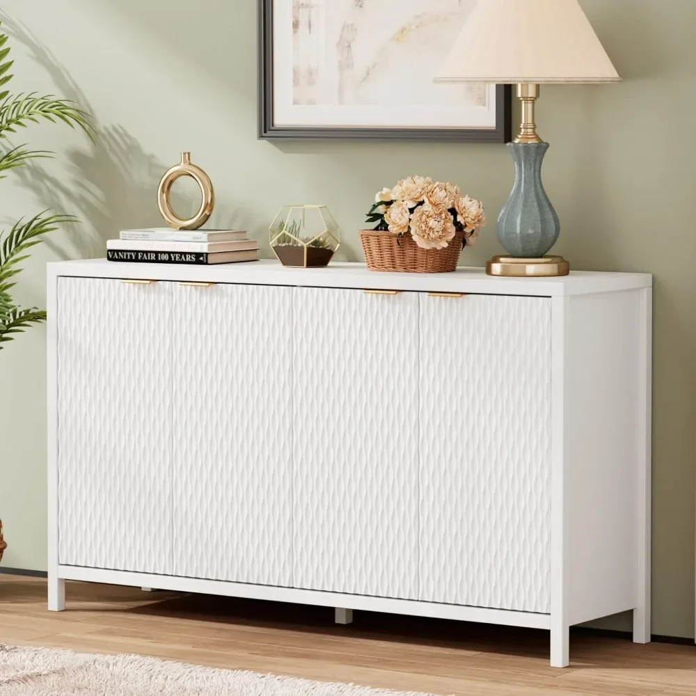 Stylish Living Room Cabinet: Trough Sideboard with Adjustable Shelves and 4 Doors for Ample Storage