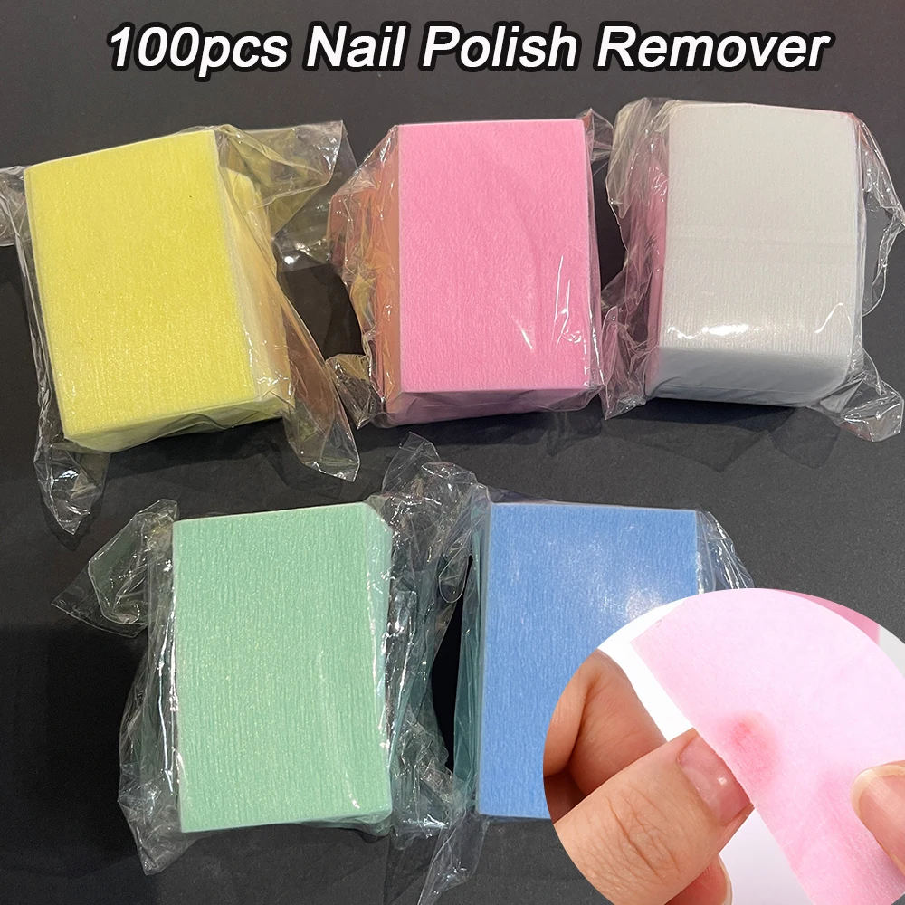 100 Stück 5 Farben fusselfreie Nageltücher aus Baumwolle, Vliesstoff, weich, für UV-Gel-Nagellackentfernungstücher, Papierpads, DIY-Nagelkunst-Reinigungswerkzeuge