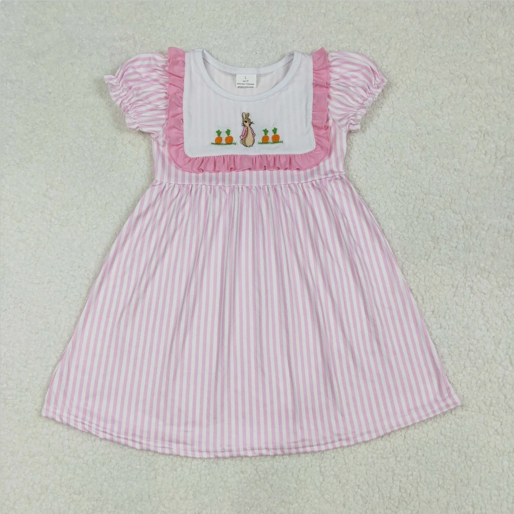 

Wholesale Baby Girls Easter Pink Rabbit Carrots Knee Length Dresses Toddler Kids Dresses Short Sleeve Dresses Children Clothes