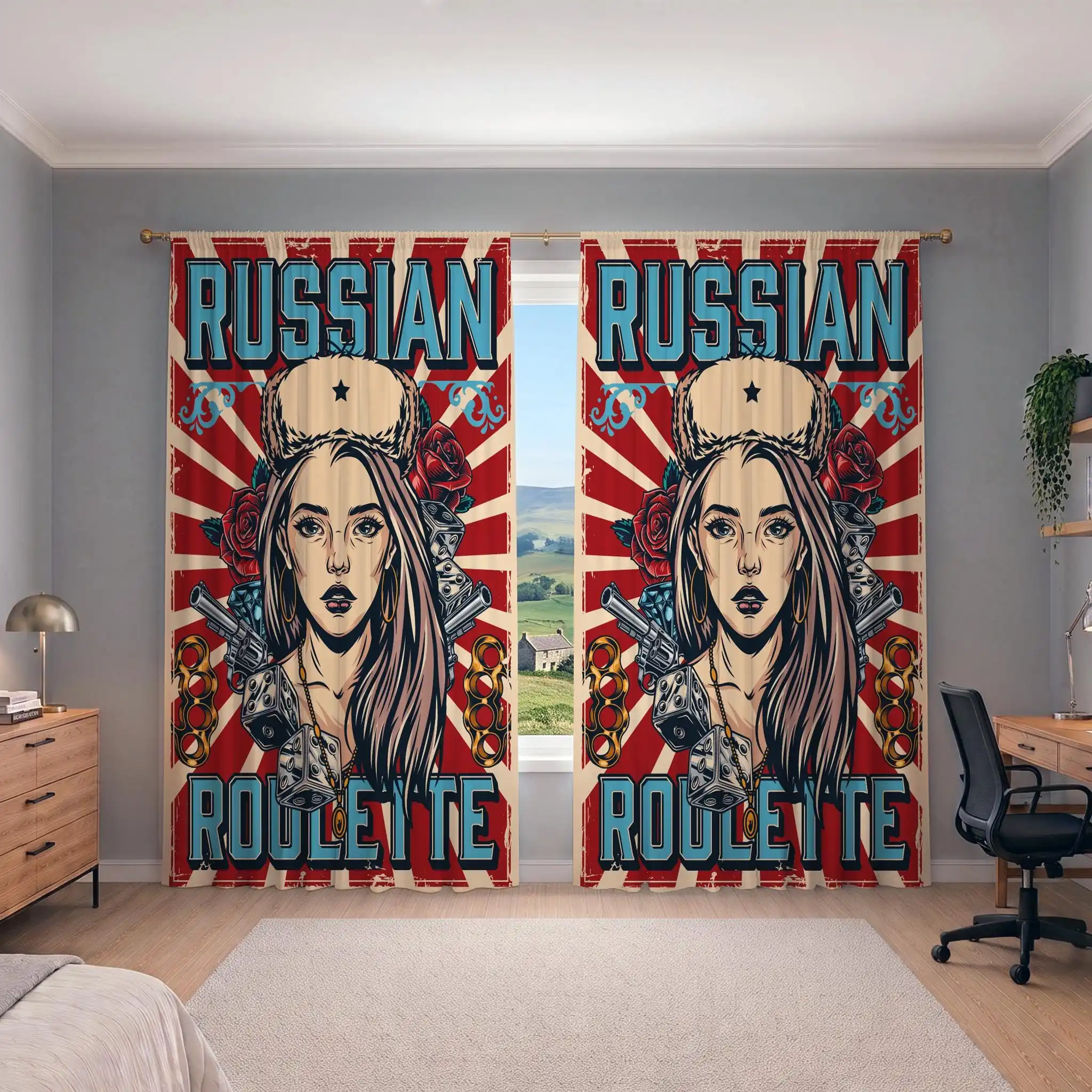 Vibrant Russian Style Tapestry Curtains for Home Decor Bohemian Aesthetic Window Treatment