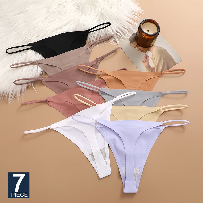 

FINETOO 7Pcs 2024 Hot Sale Sexy Ladies T-back Skin-friendly Underpants Stretch Thongs Women Underwear G-string Seamless Panties