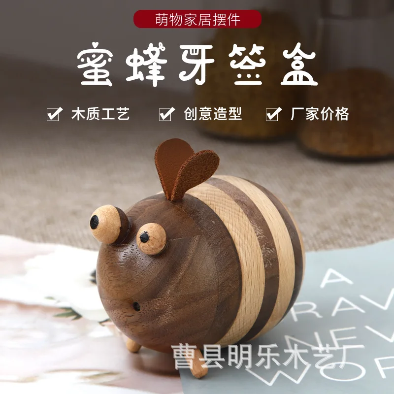 

Little Bee Wooden Toothpick Holder Home Creative Ornament Desktop