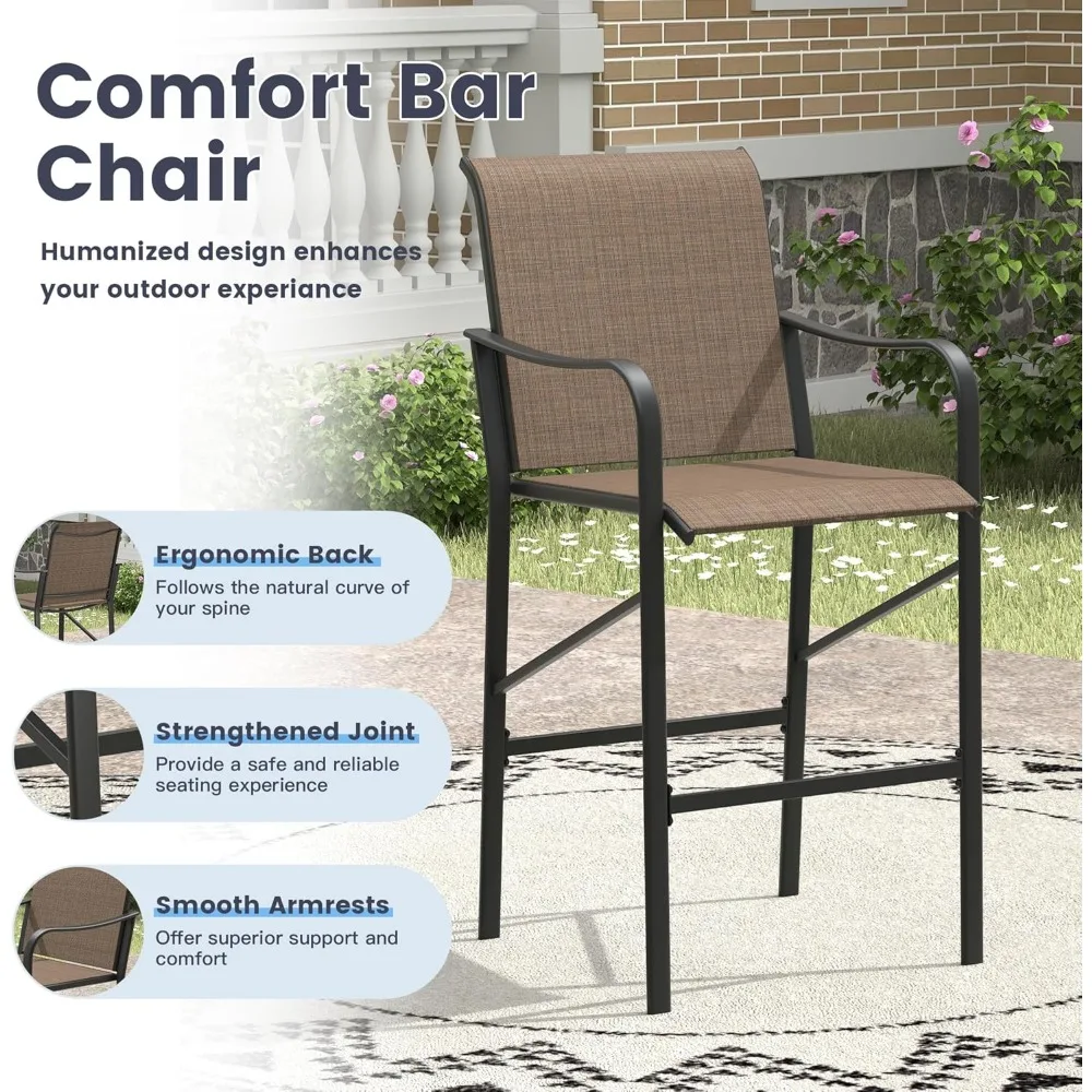 Set da bar da patio da 5 pezzi, tavolo da bar e sedie da esterno per 4, sgabelli da bancone, sedie da bar da patio e rotonde in metallo da 35,4 pollici
