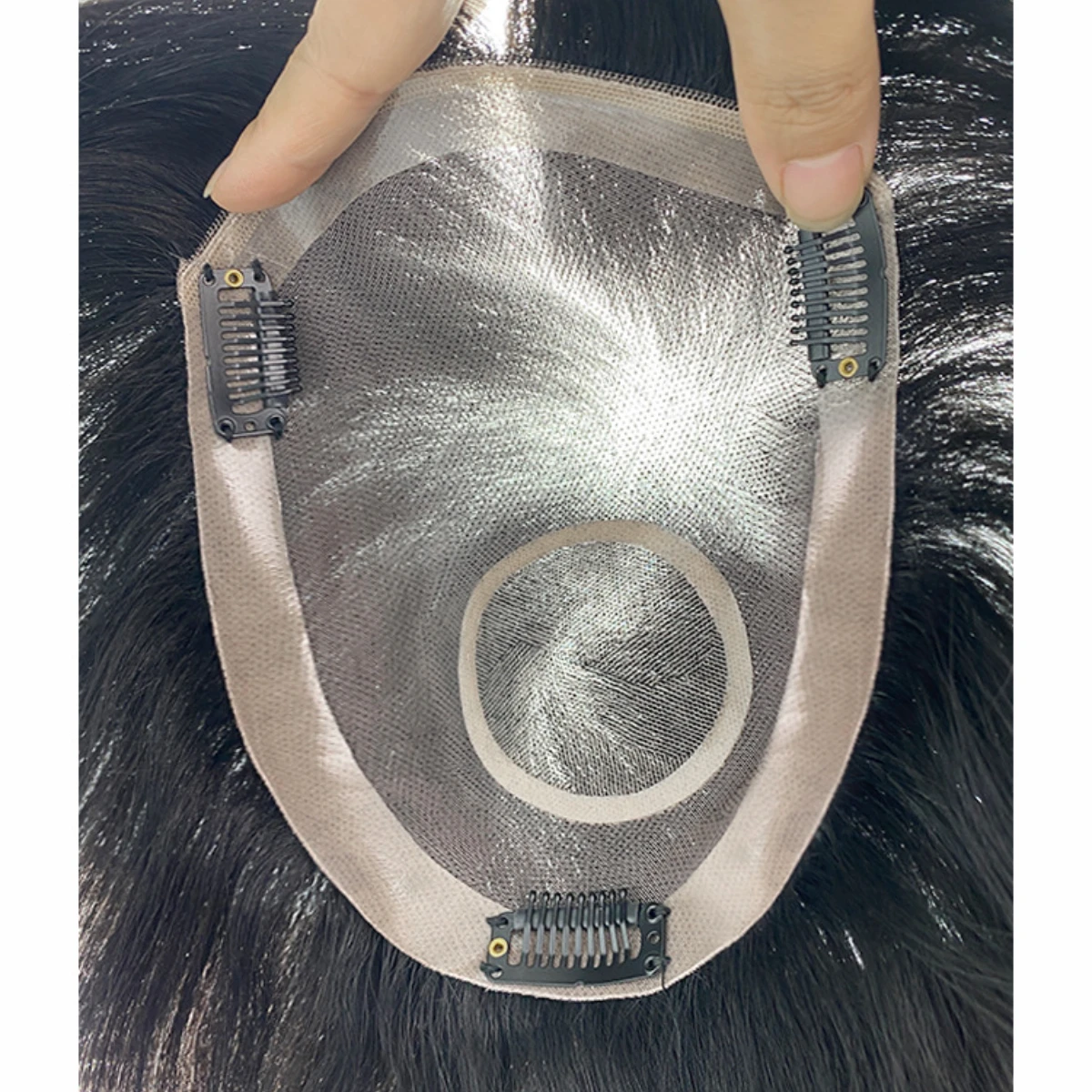 قطعة شعر رجالية 100% شعر بشري أحادي القاعدة 6 بوصة قصيرة حافة PU دانتيل أمامي مع أمشاط يدوية بالكامل مربوطة شعر مستعار أسود #5