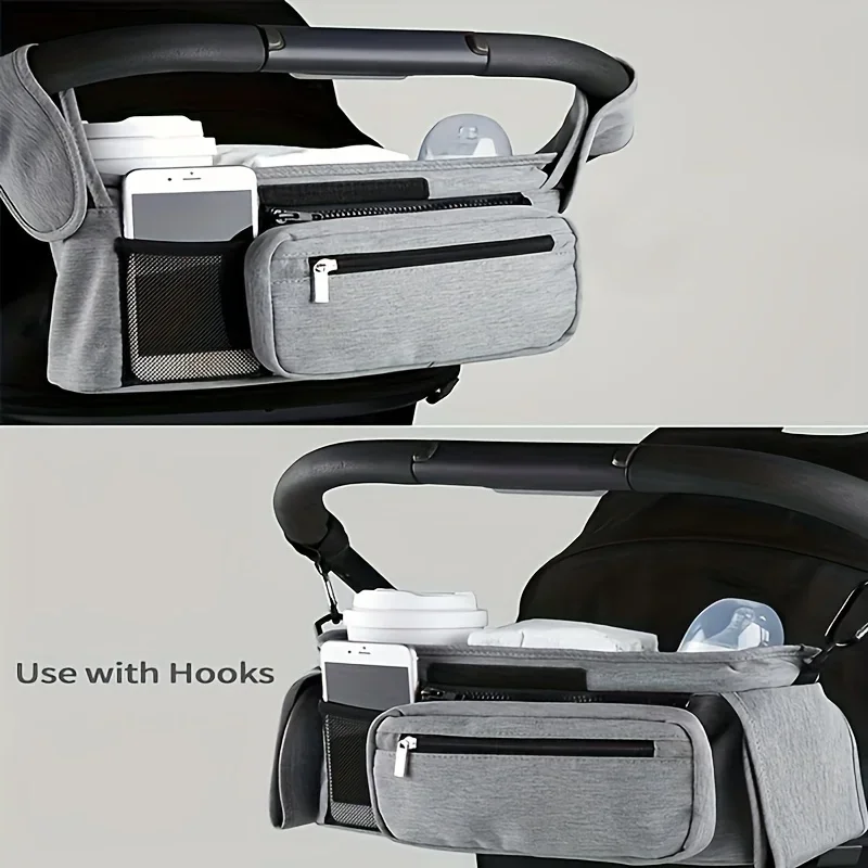 

Durable Oxford Cloth Stroller Organizer - Large Size with Multi Compartment Travel Storage Mesh Pocket Phone Holder & Cup Slots