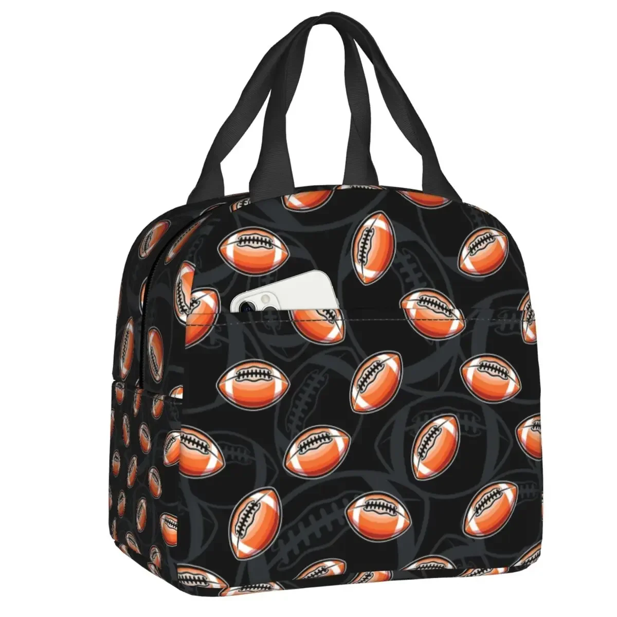 Custom American Football Rugby Insulated Lunch Bag for Outdoor Picnic Waterproof Cooler Thermal Lunch Box Container Tote Bags