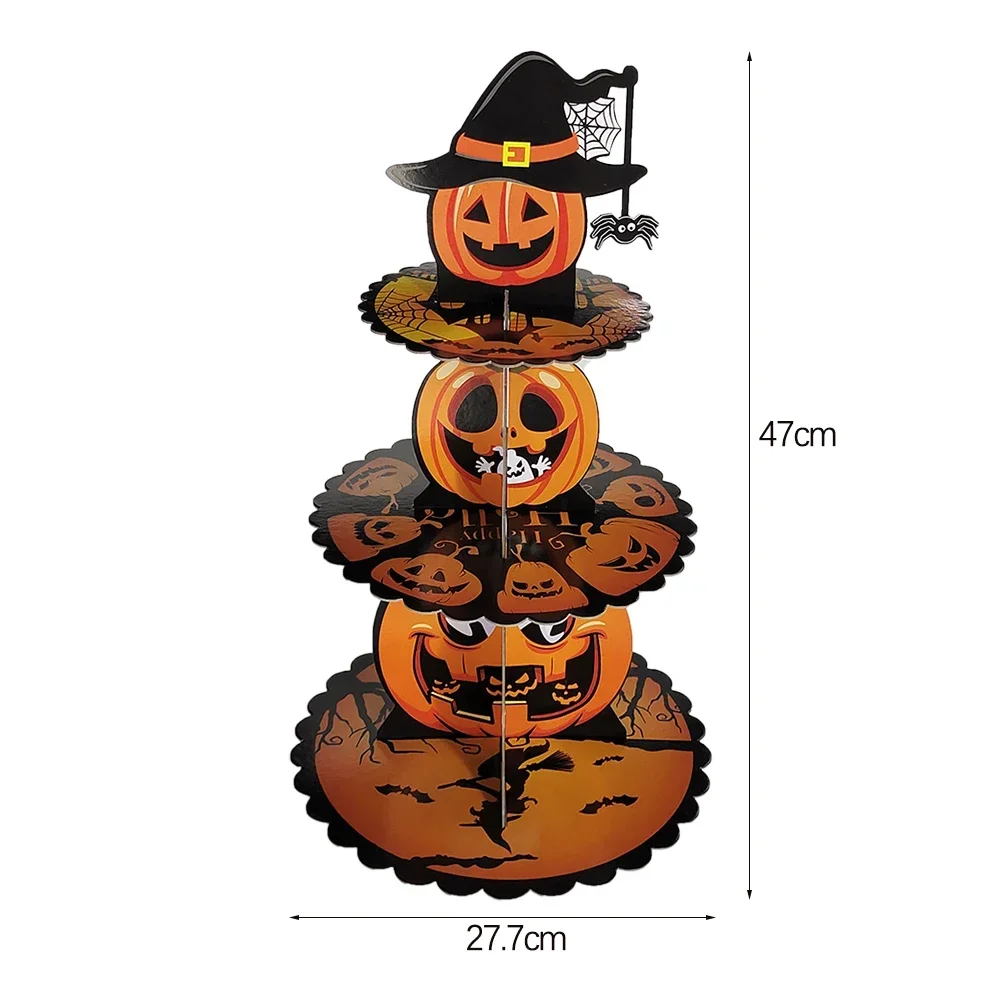 Christmas/Halloween Dessert Tower Spooky Face Arachnid Gourd 3 Tier Cupcake Display Witch Cap Topped Paper Stand Eerie Festivity