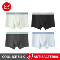 MiiOW 4Pcs Ice Silk Men Underwear Boxershorts Antibacterial Mens Underpants Boxer Mesh Breathable Men's Panties Man Boxer Briefs