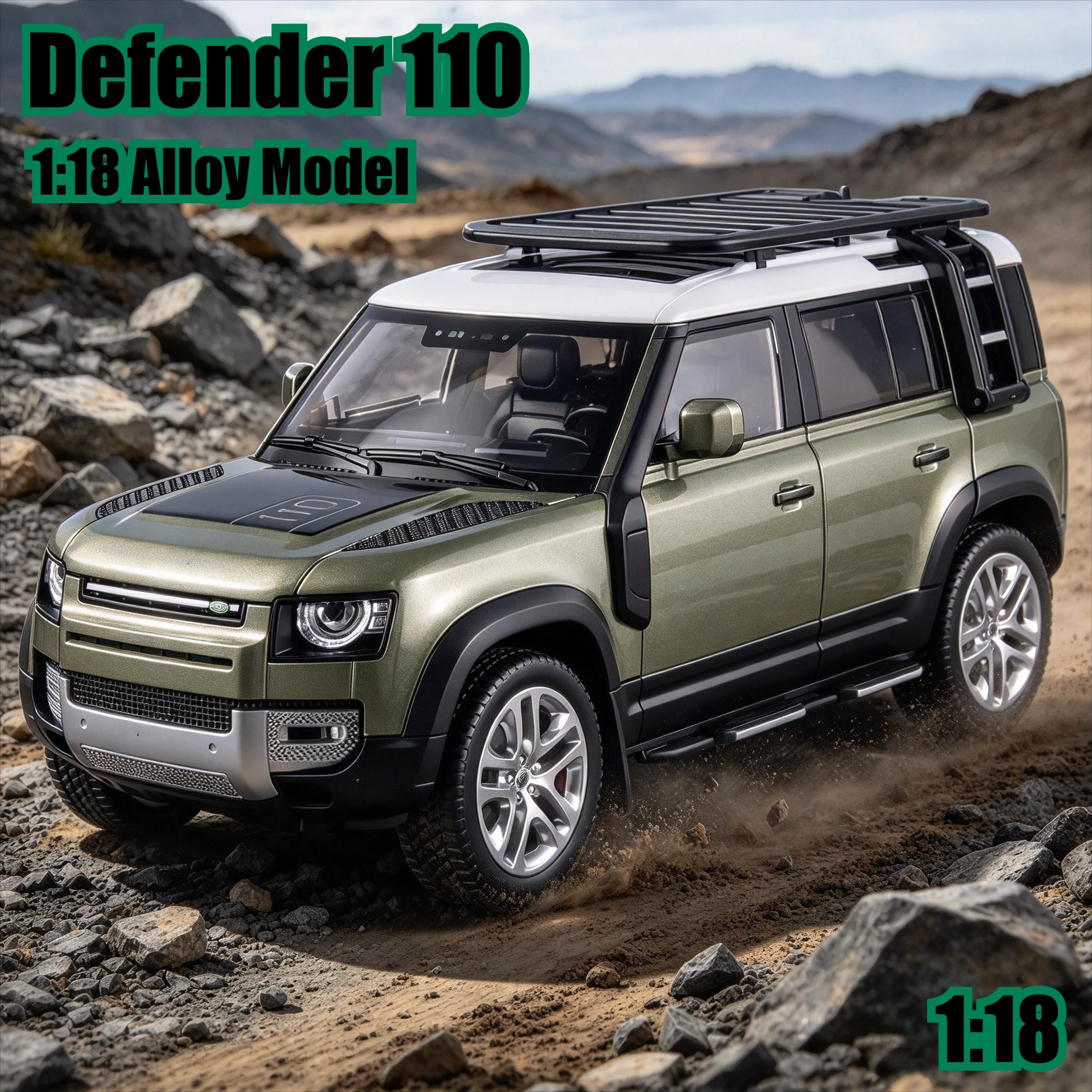 1:18 Defender 110 Simulation Alloy Car Model Sound and Light Effect Desktop Ornament Toy Gift
