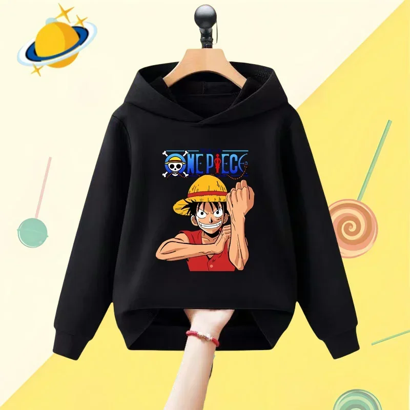 One Piece Luffy cartoon children's hoodie cartoon printed autumn and winter long-sleeved sweatshirt boys girls Kawaii casual top