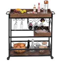 Multifunctional 3 Tier Modern Coffee Food Wine Serving Cart Bar Kitchen Trolley Bar Cart With Storage Tray