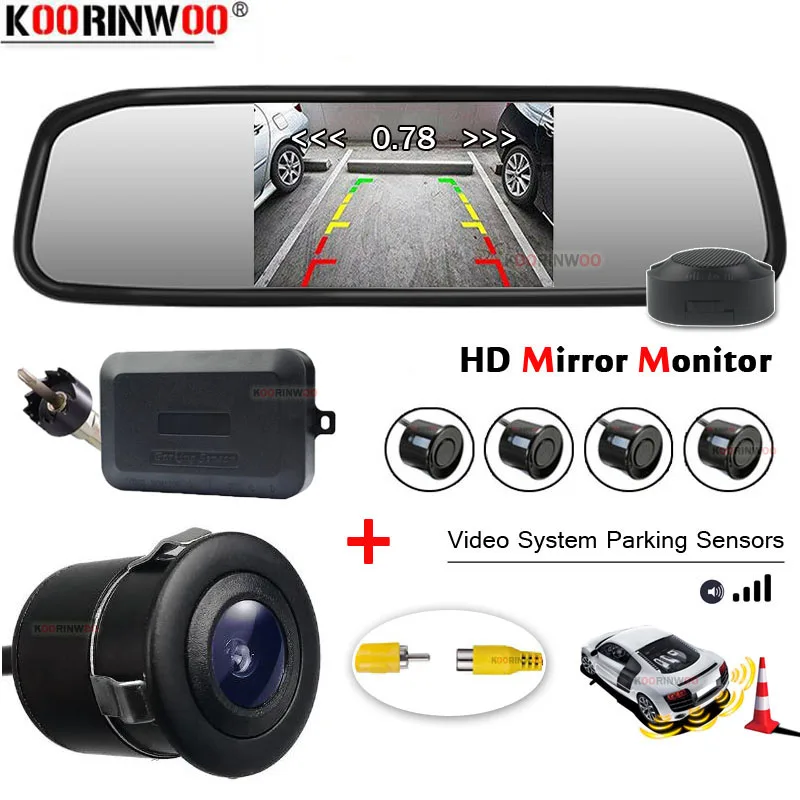 

Koorinwoo Dual Core CPU 4 Parking Sensors Car Mirror Monitor TFT Reverse Rear View camera Assist Backup Radar Alarm System