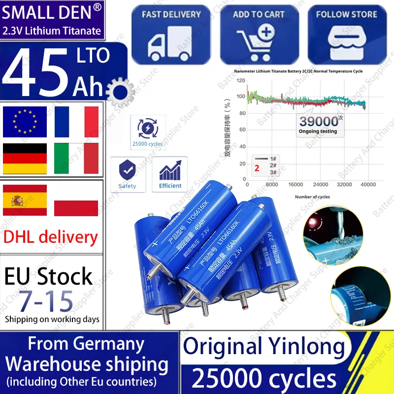 

Оригинальный Yinlong 2,3 В 45 Ач lto 66160 литий-титанатный аккумулятор 10c DIY 6S 12S 12V 24V 48V солнечный динамик автомобильный зарядный аккумулятор