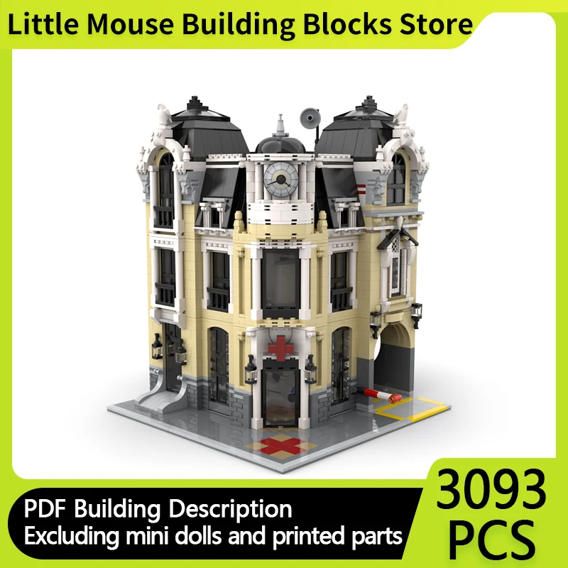 

Модель City Street View MOC, строительные кирпичи, центральная больница, модульная технология, подарки, праздник, сборка, детские игрушки, костюм