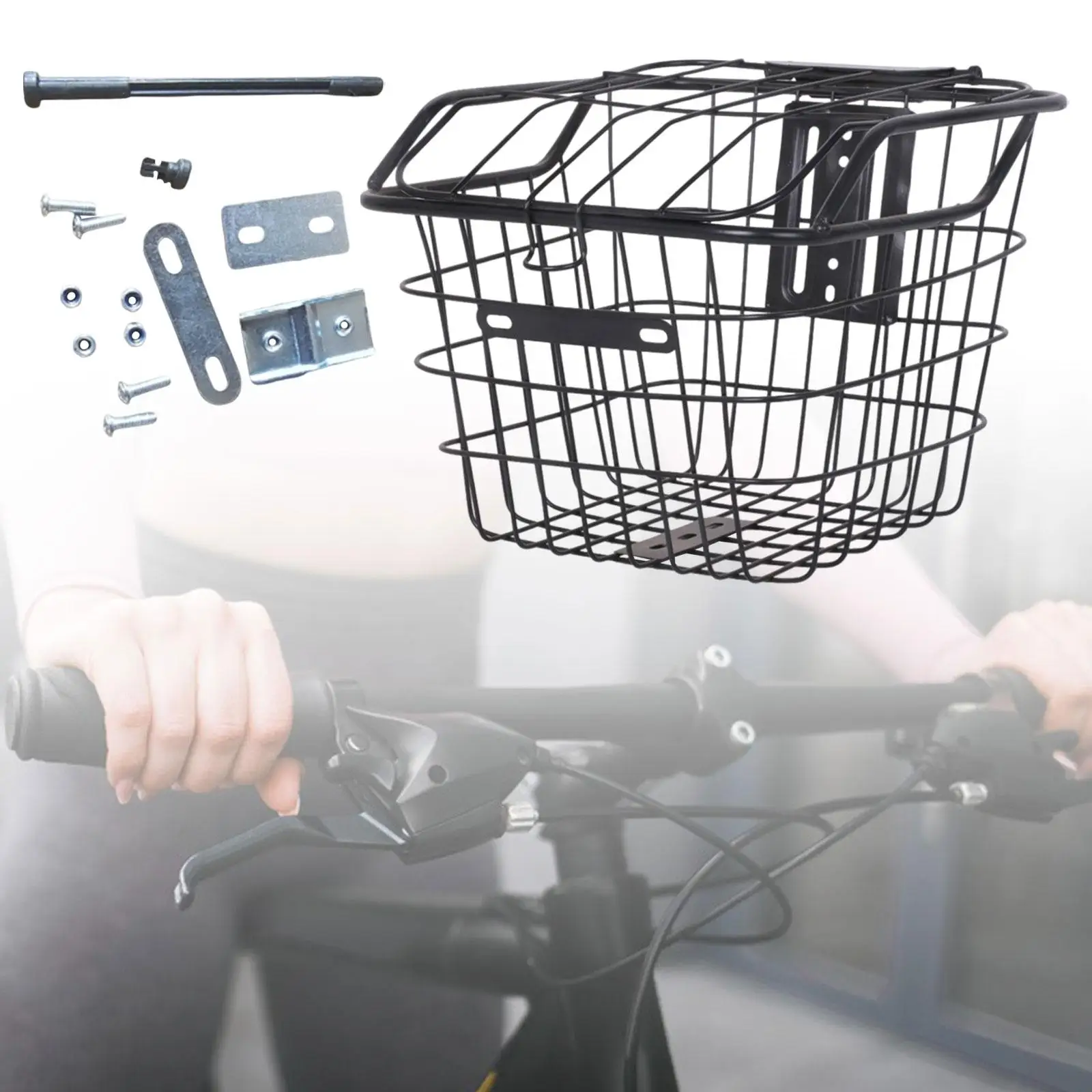 Bicycle Metal Wire Front Rear Basket with Lid Generic for Mountain Road Bike