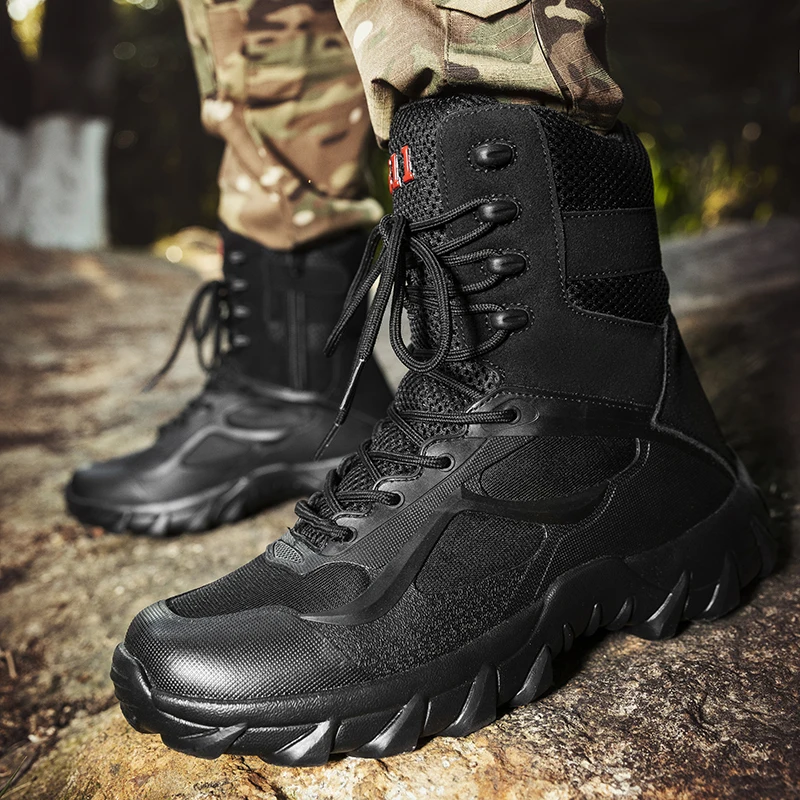 

New Men Motorcycle Tactical Boots Army Desert Size Plus Safety Breathable Climbing Hiking Shoes Unisex Anti-Slip Hunting Boots
