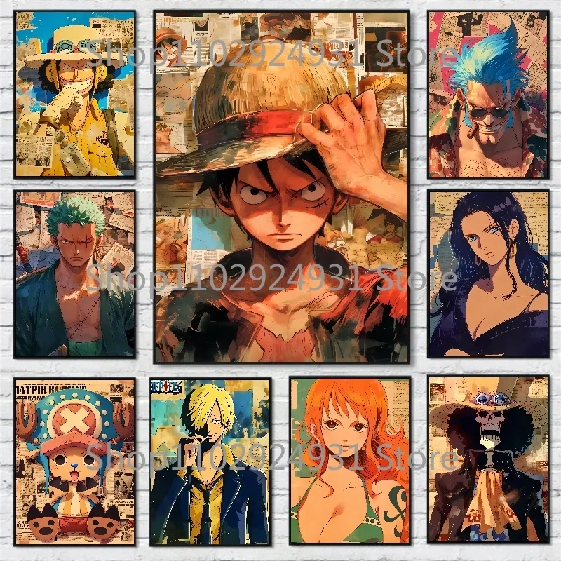 

Anime One Piece Poster Character Luffy Queen Zoro Print Retro Art Canvas Painting Children's Bedroom Wall Decoration Painting