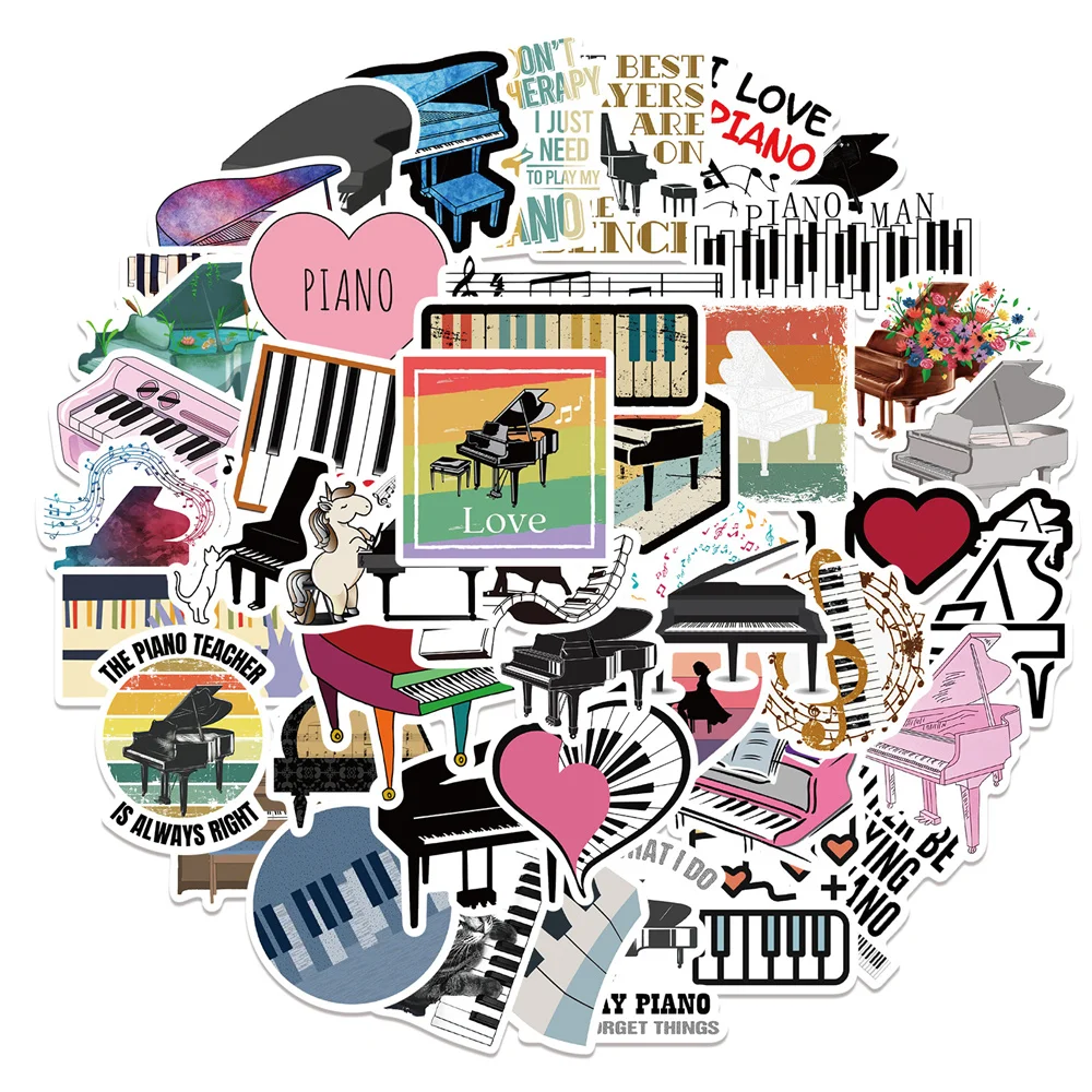 50pcs Piano Stickers For Stationery Scrapbook Ipad Phone Scrapbooking Material Kscraft DIY Sticker Vintage Craft Supplies