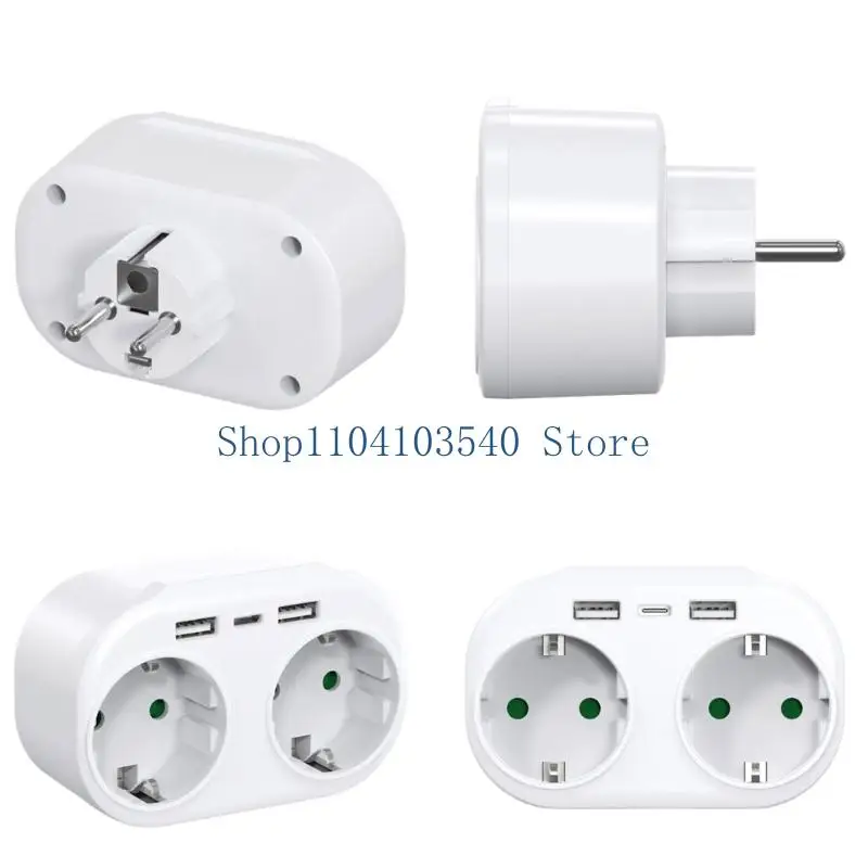 02DC Europe Compatible Socket Converter with 2 Port & Double USB Charging European Travel Adapters ABS for Multiple Devices
