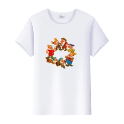 Kawaii Disney Cartoon Women Tees Seven Dwarfs Shirt Men 2024 Summer 90S Tops White T-Shirts 2000s Clothes Gothic Hippie Blouses