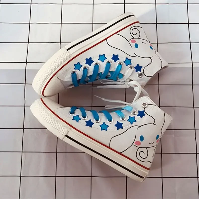 

2024 New Cosplay Anime Cinnamoroll Sneakers Cute Cartoon Adult Canvas Shoes Students Ligh-top Women's White Walking Shoes