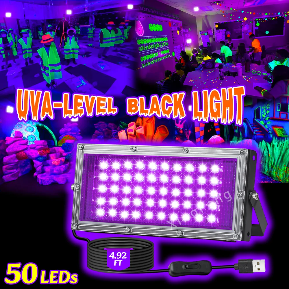 

50LEDs UV Black Light,5V USB Power Switch Control, Fluorescent Body Art, Holiday Party, Room Decoration, Christmas, Halloween