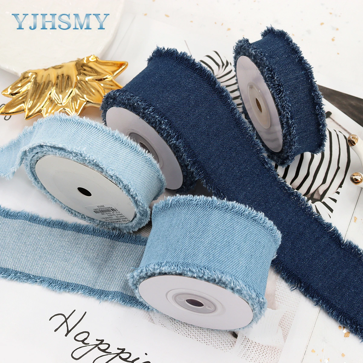 Denim Ribbon Jeans Cloth Fabric Ribbon Handmade Fringe Silk Ribbon for DIY Sewing Crafts Hairclip Bows Clothes Blue Cowboy Decor