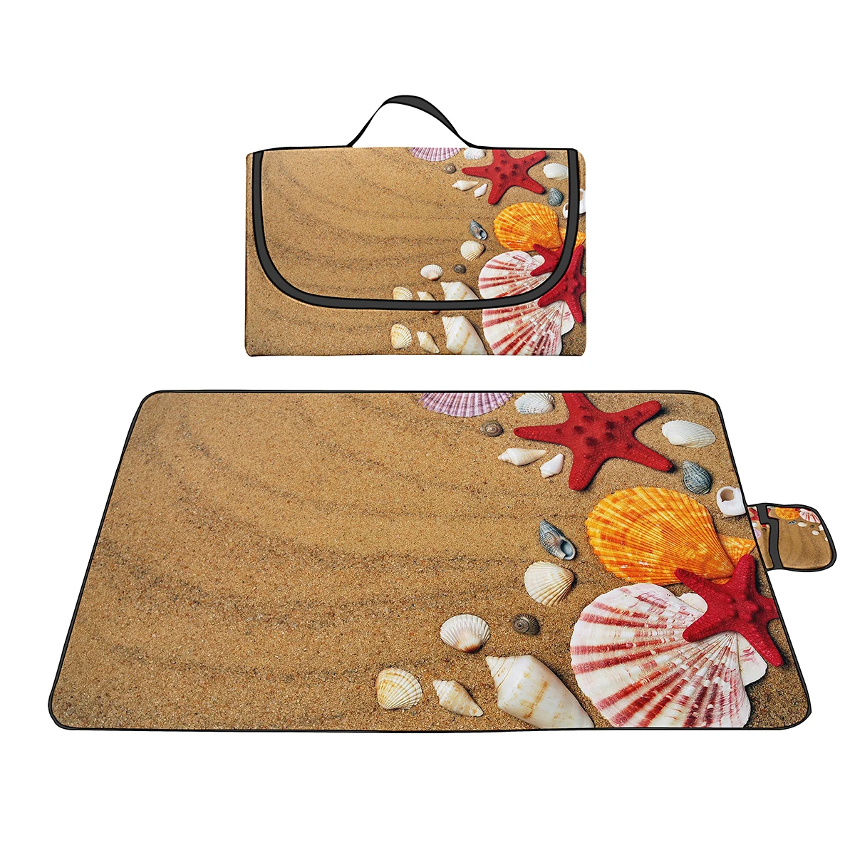 Outdoor Picnic Blankets,Shells Print Foldable Waterproof Sand Mats,Extra Large Picnic Blanket for Beach Camping Hiking Travel