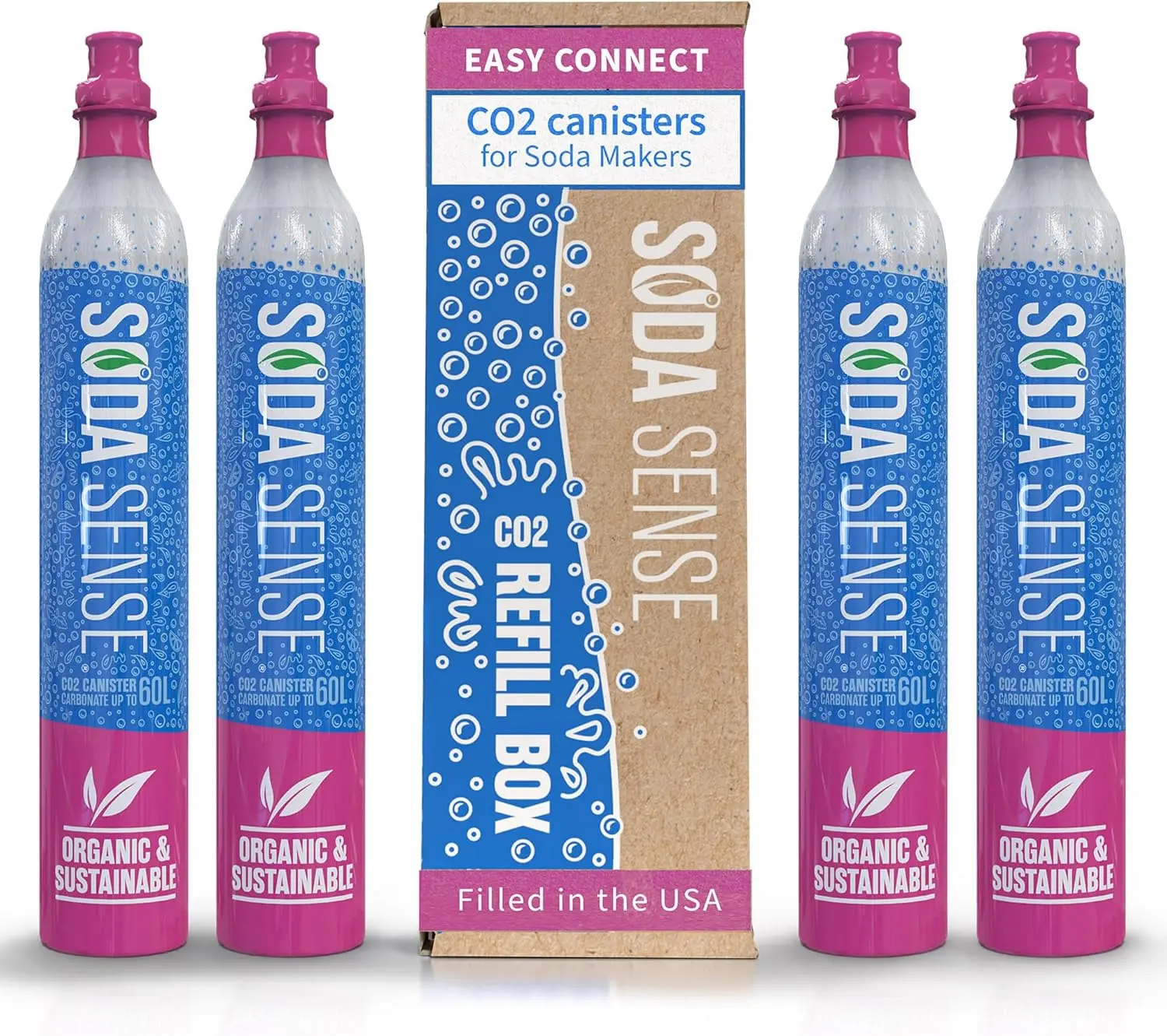 Sense 60L Easy Connect CO2 4 Pack Canister Refill, Compatible w/SodaStream Quick Connect Soda Makers Only [ART, TERRA & DUO]