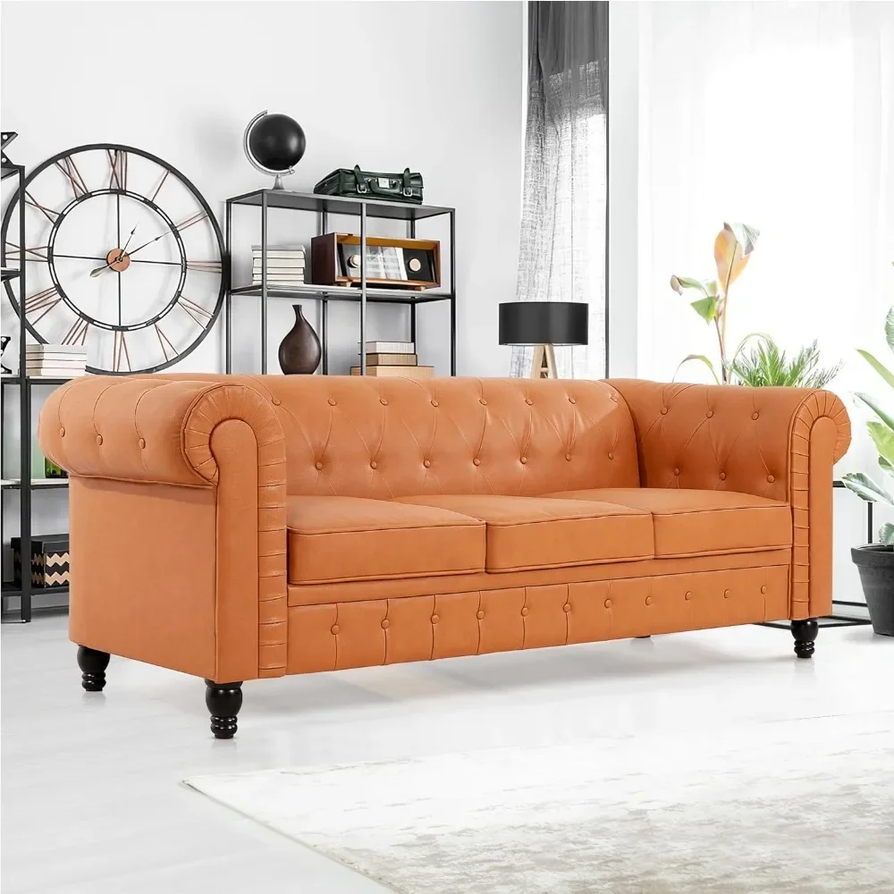 

Living Room Sofas, Sofa / Air Leather, Tufted Cushions / 3 Seater Sectional Sofa Couch for Small Spaces, Living Room Sofas