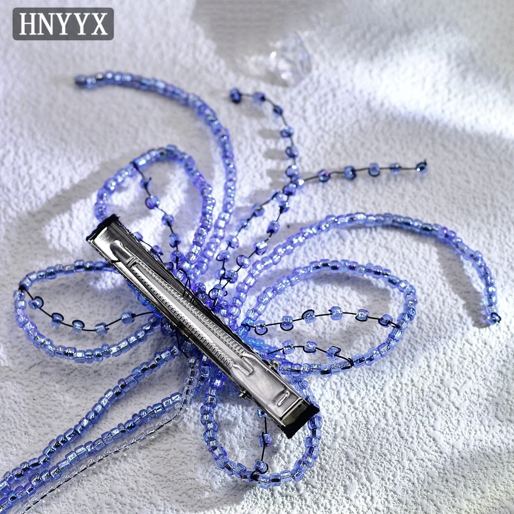 HNYYX Fashion Baroque Butterfly Decorative Hair Clip Blue Beaded Tassel Girls Summer Headwear Delicate Party Gift Hairpin A190