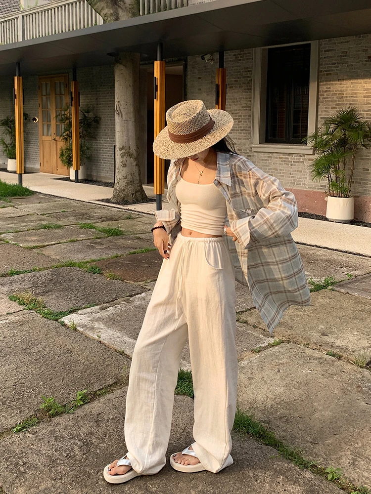 

Белые льняные повседневные брюки с широкими штанинами, летние тонкие хлопковые льняные брюки большого размера из хлопка и льна с девятью точками, модные брендовые мужские брюки Faion Ci...