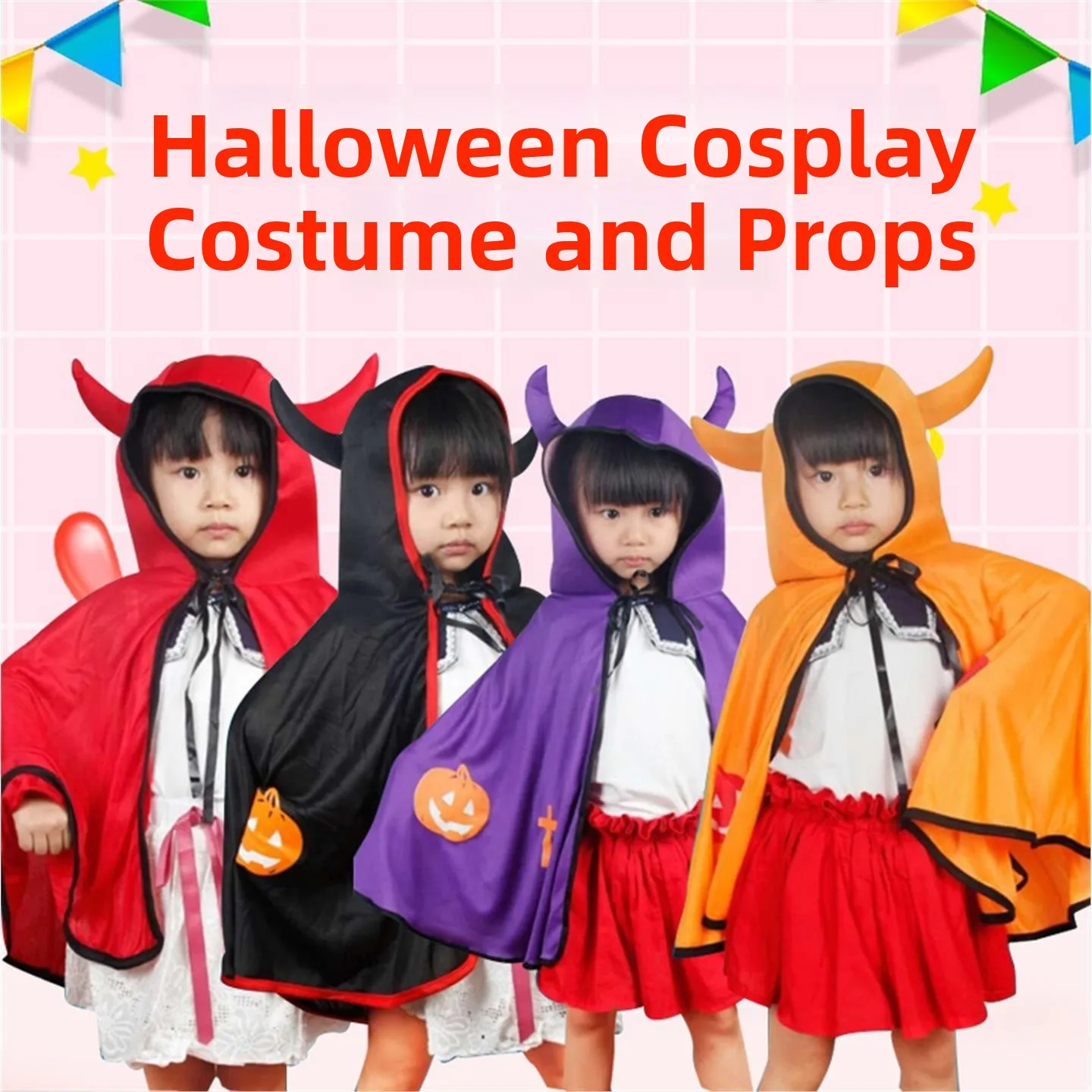 

Детский костюм на Хэллоуин, красный, черный, фиолетовый, оранжевый, рогатый халат, маскарадный реквизит, Ele Witch Lady Sle, материал из искусственной кожи