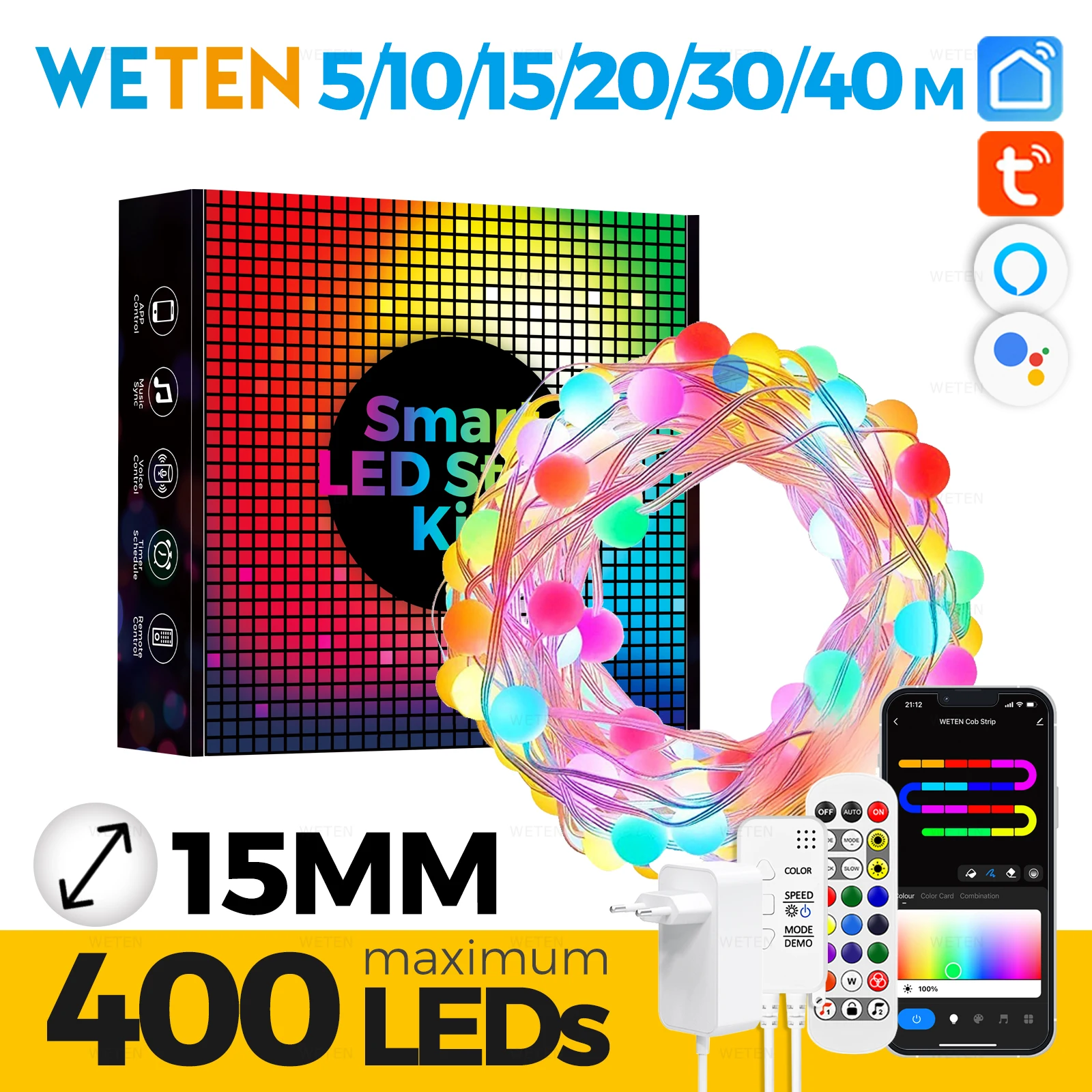 Tuya Smart Wifi RGBIC LED Strip Light Waterproof RGB Ambient Decor Lamp Music Sync Smart Life App Work with Alexa Google Home